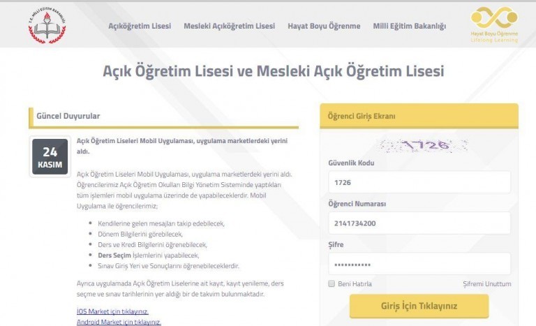 AÖL Öğrenci Girişi - Açık Lise Öğrenci Girişi Sayfası ...